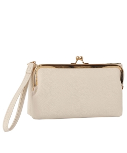 Fashion Kiss Lock Wallet Wristlet GLW-0145 IVORY